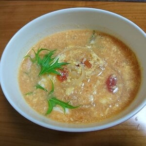 サラダ水菜のトマト中華スープ